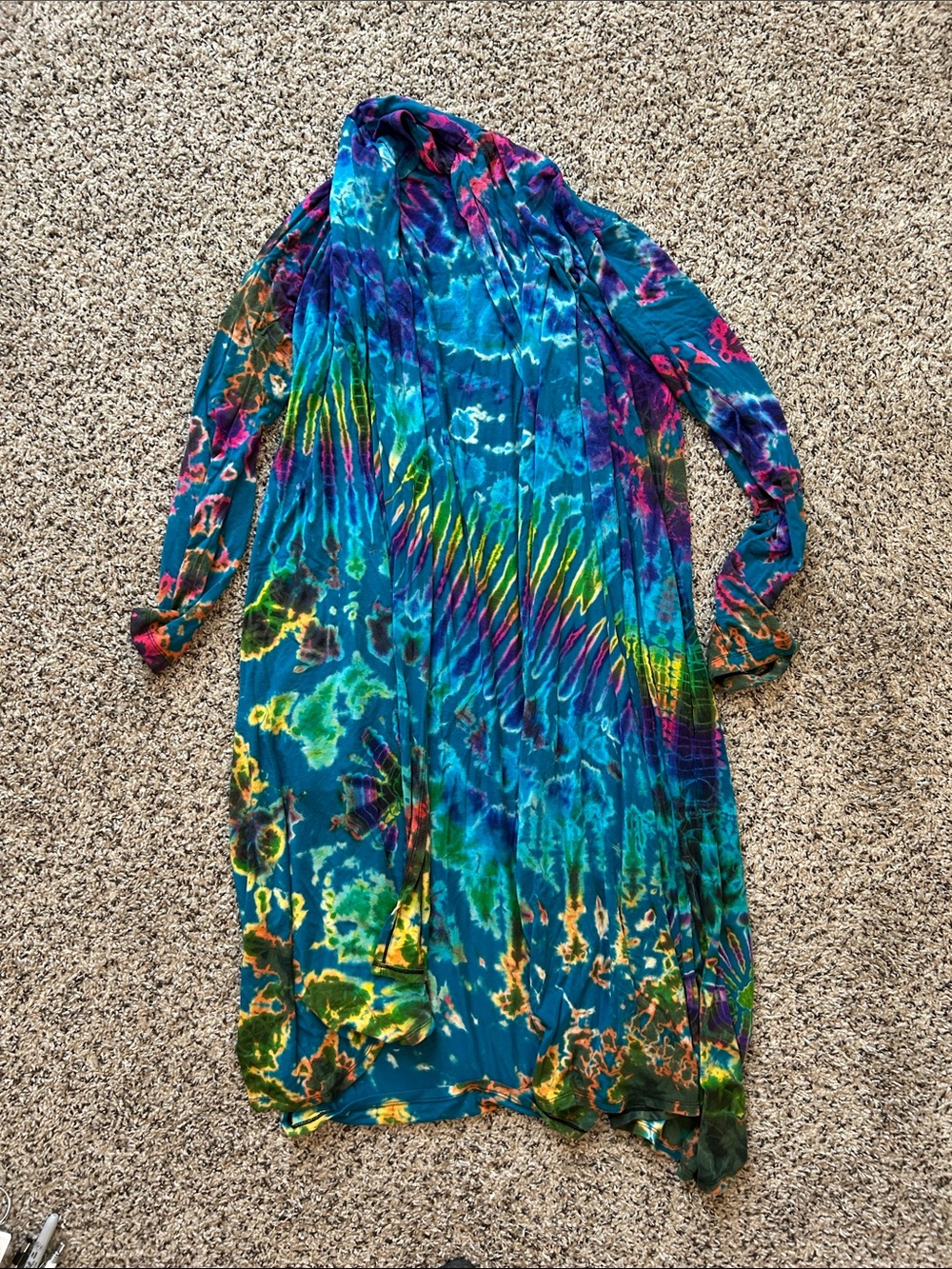 Vibrant Tie-Dye Long Maxi Cardigan